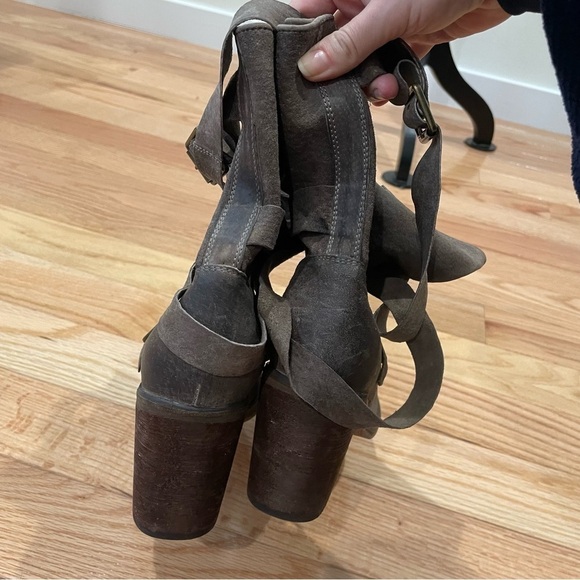 Jeffrey Campbell Ibiza Brown Gray Suede Leather France Wrap Strap Boots EUC 9.5 - Picture 7 of 11